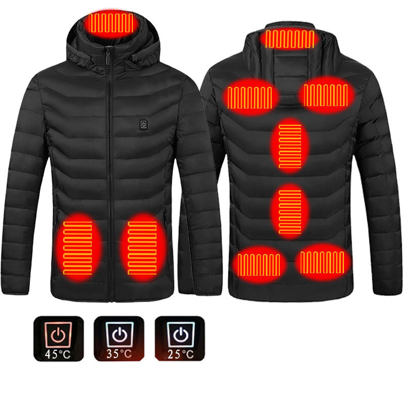 Men Heated Puffer Jacket Electric Heating Coat Insulated Hood Windbreaker 4 Heat Zones